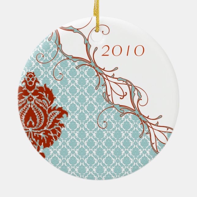 Damask Weihnachtsfamilie Foto Ornament (Hinten)