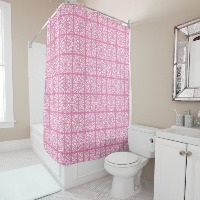 Damask weiß auf rosa duschvorhang (Beispiel)