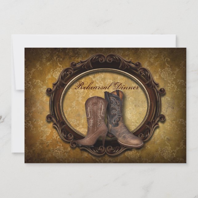 Damask Western Cowboy Hochzeit Probe Abendessen Einladung (Rückseite)