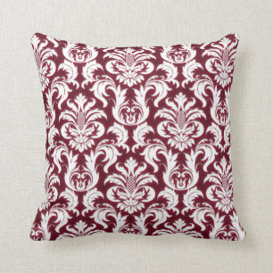 Damask White Metallic Burgundy Bordeaux Red Velvet Kissen
