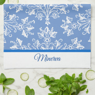Damask White mit bearbeitbarem Border Geschirrtuch