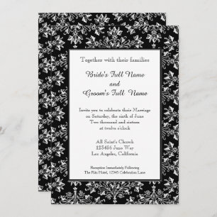 Damask White on Black Editable Wedding Einladung
