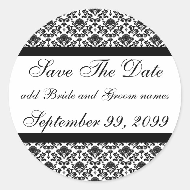Damask White Save the Date Erinnerungen Runder Aufkleber (Vorderseite)
