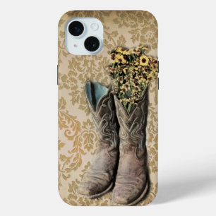 Damask Wildblume Western Country Cowboystiefel iPhone 15 Mini Hülle