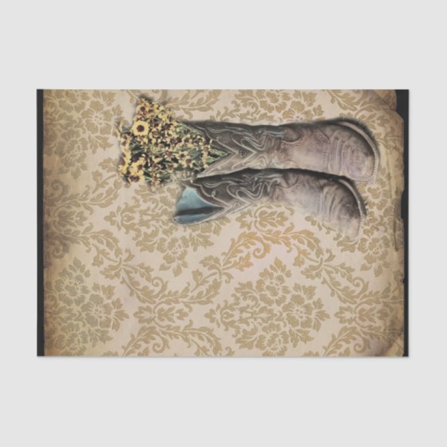 Damask Wildblume Western Country Cowboystiefel Seidenpapier (Vorderseite)