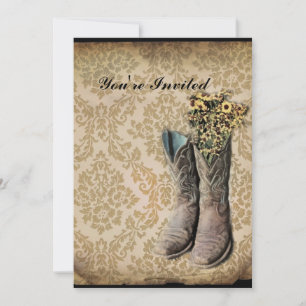 Damask Wildblume Western Cowboystiefel Einladung