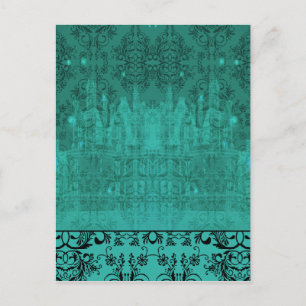 Damask-Wildblumen, ENGELSCHLOSS in Türkis Postkarte