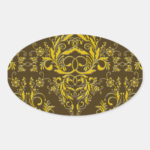 Damask-Wildblumen, geprägtes Metall in Braun und G Ovaler Aufkleber