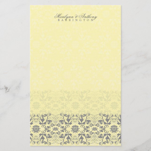Damask Wirbel Lace Butter Danke Stationierung Briefpapier (Vorderseite)