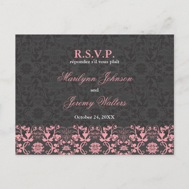 Damask Wirbel Lace Charcoal UAWG Wedding Postcard Einladungspostkarte (Vorderseite)