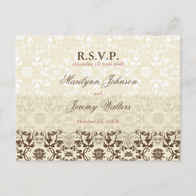 Damask Wirbel Lace Coffee UAWG Wedding Postcard Einladungspostkarte (Vorderseite)