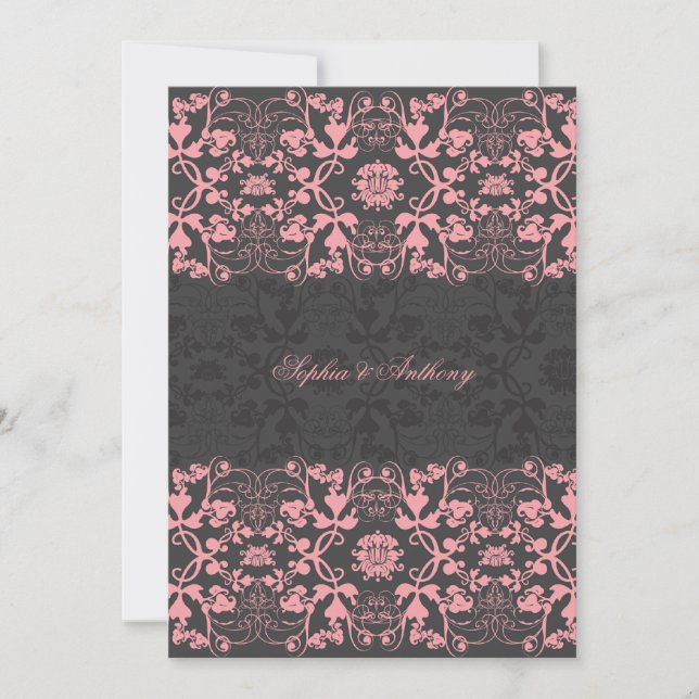 Damask Wirbel Lace Licorice Wedding Einladung 2 (Vorderseite)