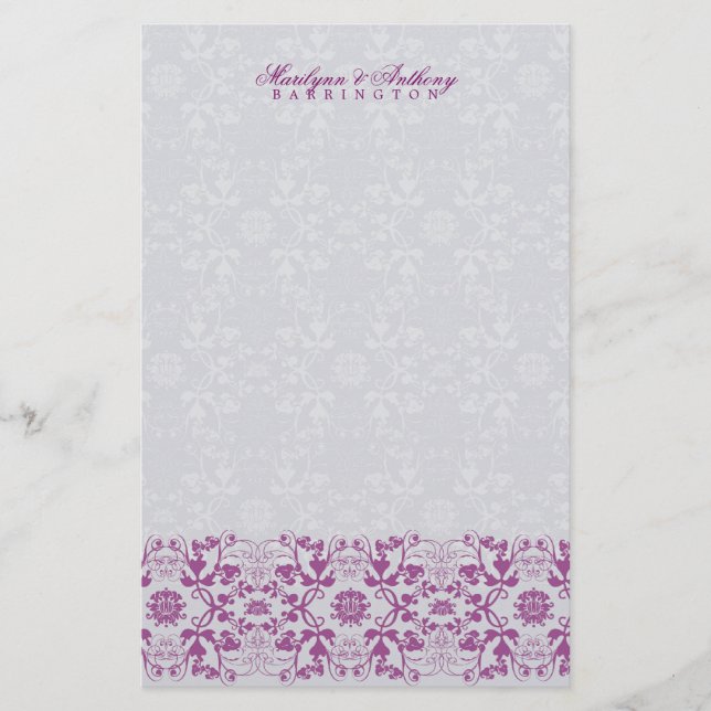 Damask Wirbel Lace Orchid Danke Stationierung Briefpapier (Vorderseite)