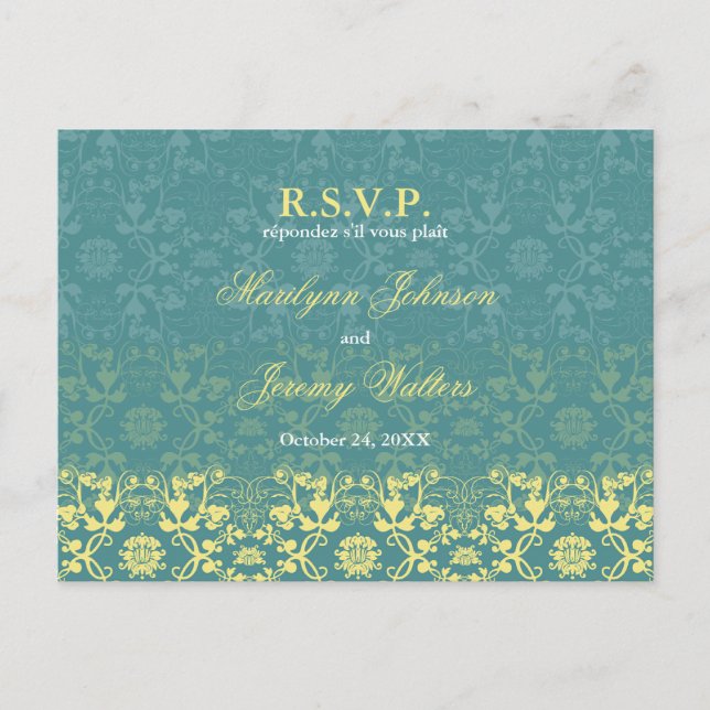 Damask Wirbel Lace Peacock UAWG Wedding Postcard Einladungspostkarte (Vorderseite)