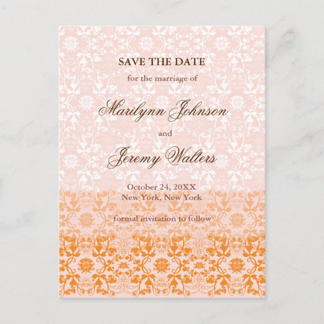 Damask Wirbel Lace Sorbet Save the Date Postkarte (Vorderseite)