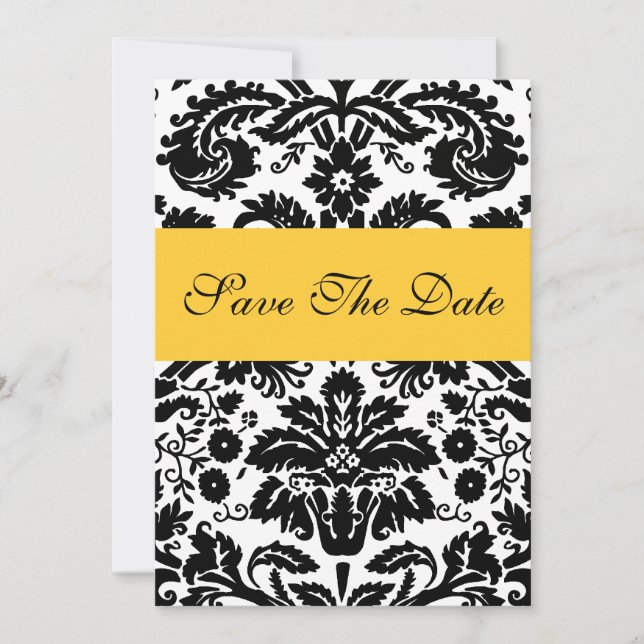Damask Yellow Save the Date Hochzeitsankündigung (Vorderseite)