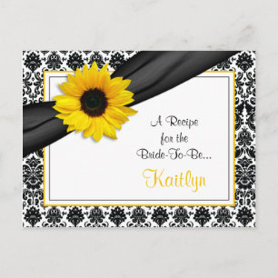 Damask Yellow Sunflower Recipe Card für die Braut Postkarte