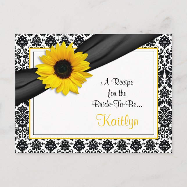 Damask Yellow Sunflower Recipe Card für die Braut Postkarte (Vorderseite)