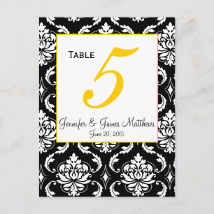 Damask Yellow Wedding Tischnummer Card
