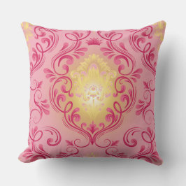 Damasken rosa, rot und gelbes Kissen