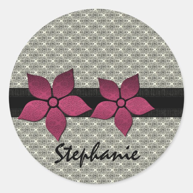 Damaskus-Blume Strickende Border-Sticker Runder Aufkleber (Vorderseite)