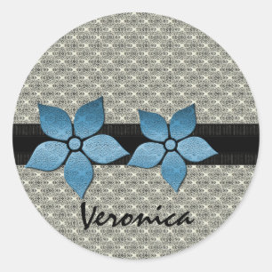 Damaskus-Blume Strickende Border-Sticker Runder Aufkleber