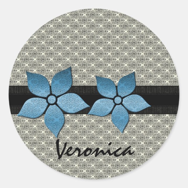 Damaskus-Blume Strickende Border-Sticker Runder Aufkleber (Vorderseite)