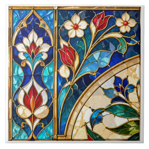 Damaskus-Blumen- und Osmanische-Tulpen-Buntglas Fliese