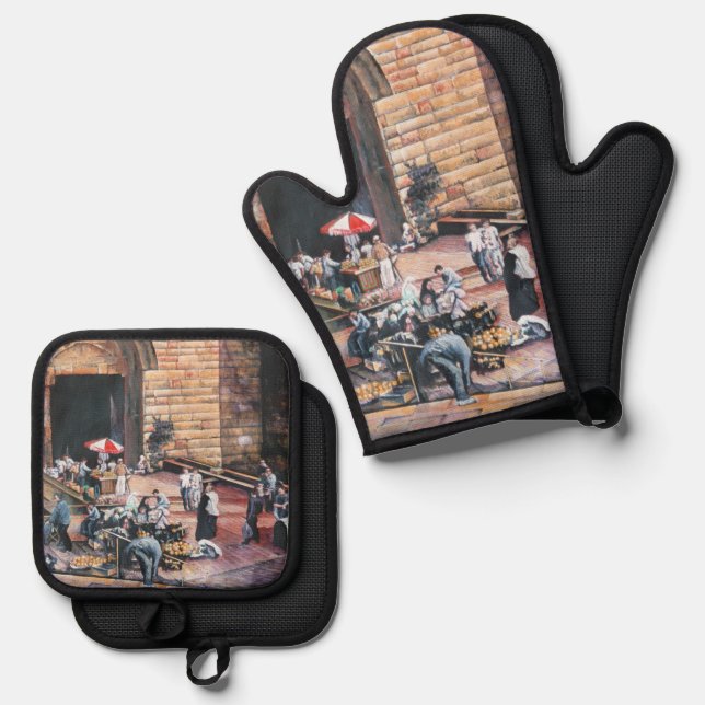 Damaskus Golden Gate, Altes Jerusalem Ofenhandschuh & Topflappen-Set (Vorderseite/Rückseite)