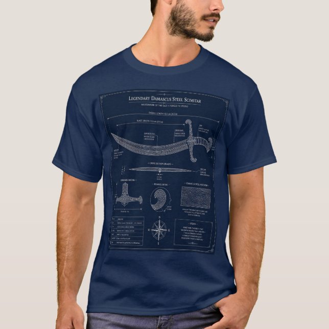 Damaskus-Krummsäbel-Blueprint-Hemd T-Shirt (Vorderseite)