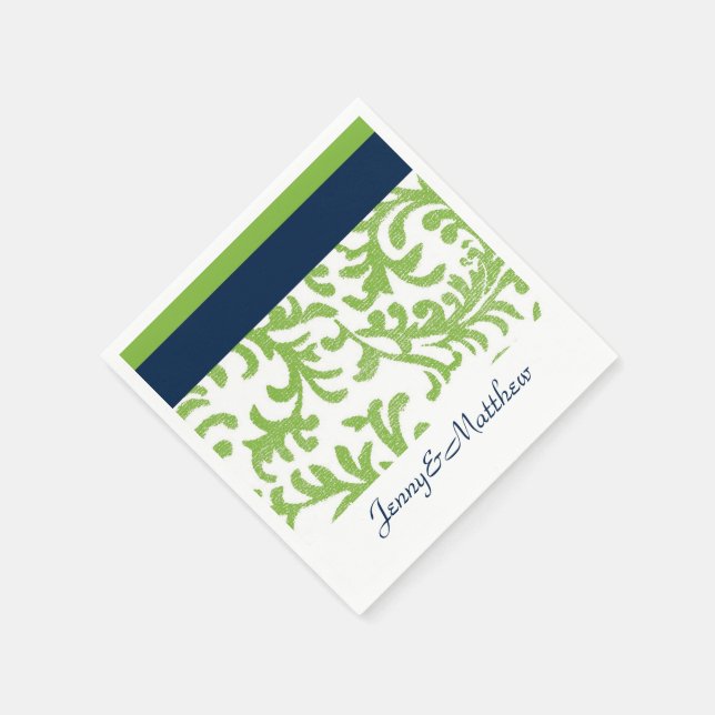 Damaskus mit Navy Blue und Lime Green Floral Serviette (Ecke)