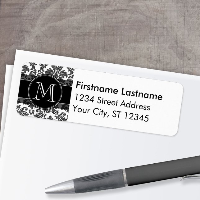 Damaskus-Muster für Schwarz-Weiß-Karton (Custom Return Address Label)