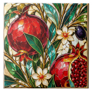 Damaskus- & osmanisches Granatapfel-Buntglas Fliese