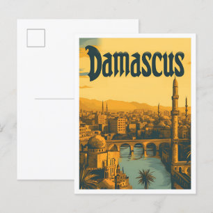 Damaskus Syrien Vintage Kunstreise Illustration Postkarte