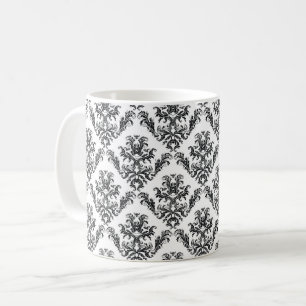 Damaskusmuster, französische Damaske, Schwarz und  Kaffeetasse