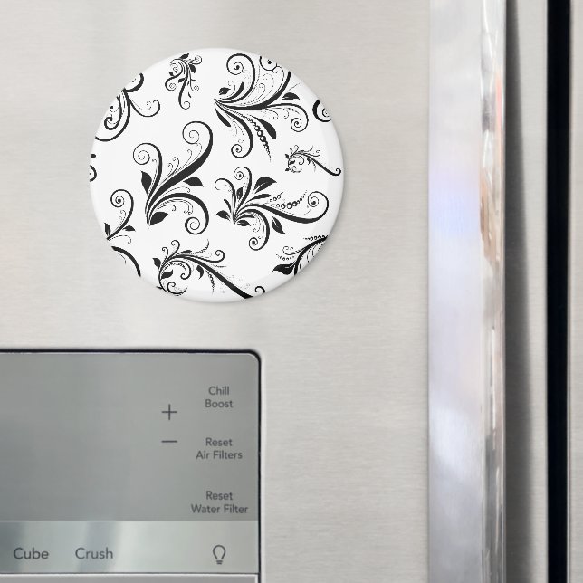 Damaskusmuster, französische Damaske, Schwarz und  Magnet (In Situ (Kühlschrank))