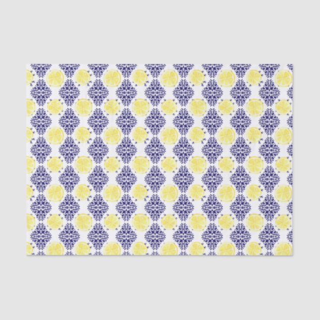 Damaskusmuster für die Marine und das Weiße Lemon Seidenpapier (Vorderseite)