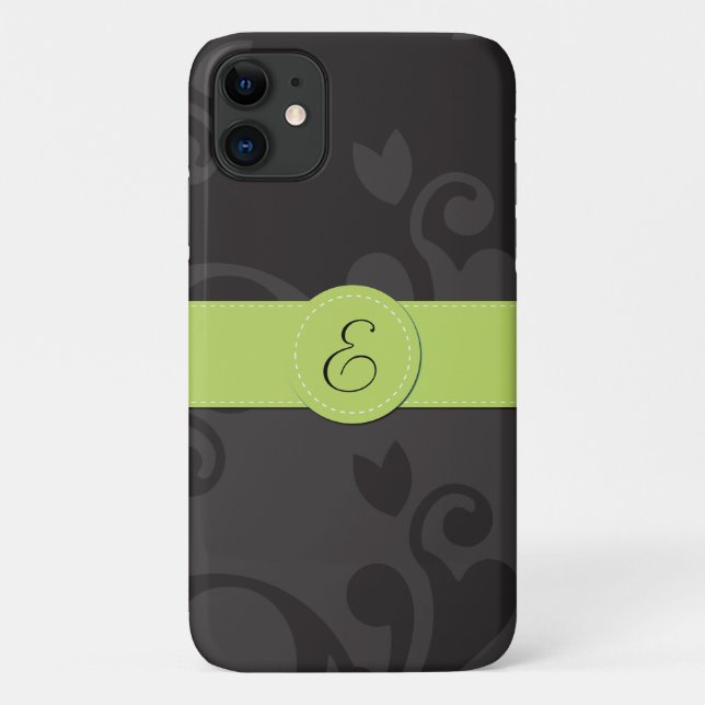 Damaskusmuster, Grau Damaske, Monogramm Case-Mate iPhone Hülle (Rückseite)
