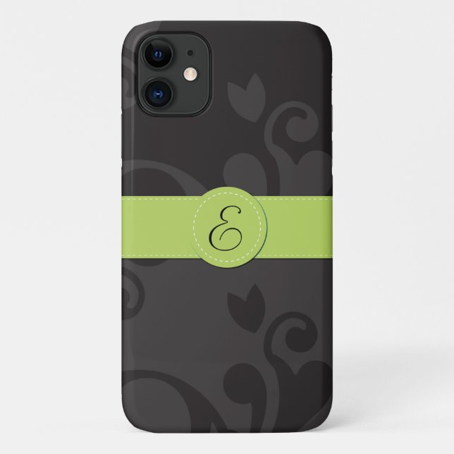 Damaskusmuster, Grau Damaske, Monogramm Case-Mate iPhone Hülle (Rückseite)