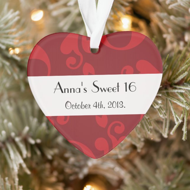 Damaskusmuster, Red Damask, Sweet 16, Birthday Ornament (Baum)