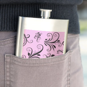 Damaskusmuster, rosa Damaske, Monogramm Flachmann