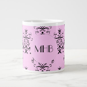 Damaskusmuster, rosa Damaske, Monogramm Jumbo-Tasse