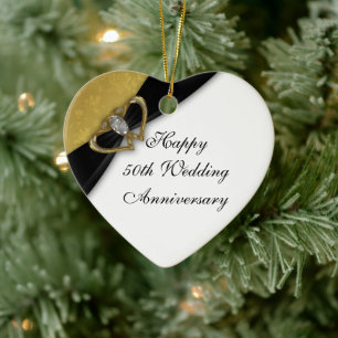 Damast 50. Hochzeitsjubiläums-Herz-Ornament Keramik Ornament