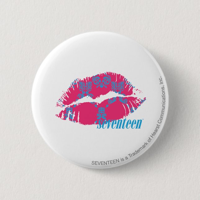 Damast Aqua-Magentarot Button (Vorderseite)