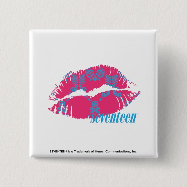 Damast Aqua-Magentarot Button (Vorderseite)