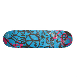 Damast Aqua-Magentarot, Graffiti Skateboard