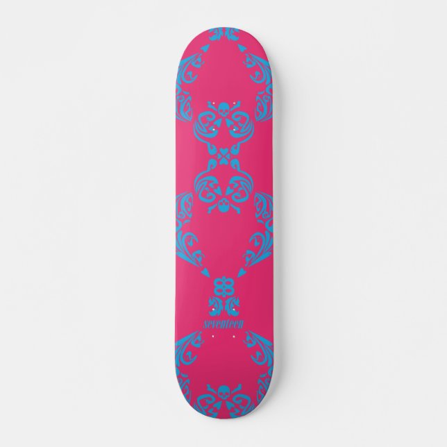 Damast Aqua-Magentarot Skateboard (Vorne)