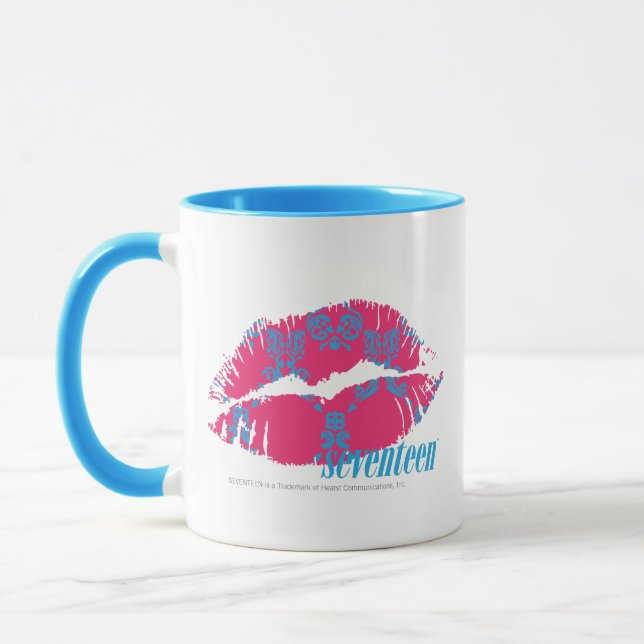Damast Aqua-Magentarot Tasse (Links)