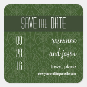 Damast Art Deco Save-the-Date-Aufkleber Quadratischer Aufkleber