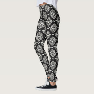 Damast aus schwarzem und weißem Bat Leggings